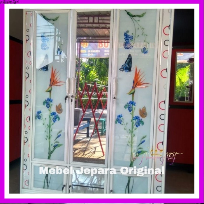 Almari Baju Pintu 3 Motif Bunga / Lemari Pakaian Bahan Aluminium Murah