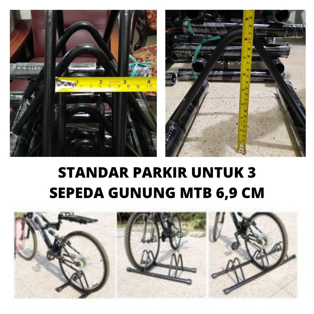 MTB 7cm Bike Stand Parkir 3 Sepeda Gunung Besi Bulat Paddock Standar 101105