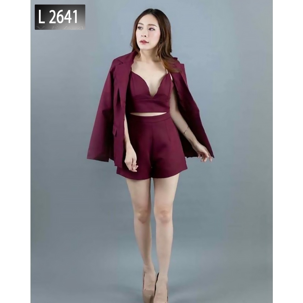 GraceShop83 Set Blazer Wanita Scuba Inner Kain Brokat dan Celana Bahan Wanita Scuba Premium One Set 