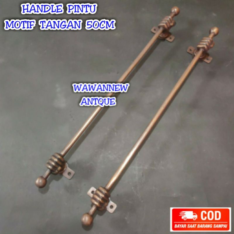 Handle Pintu / Tarikan Gagang Pintu Rumah Pagar Kuningan Motif Tangan 50cm