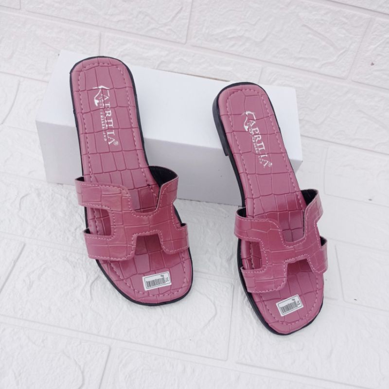 sandal teplek wanita kekinian/sendal selop wanita remaja terbaru bahan croco ermes/sandal rumah/cod