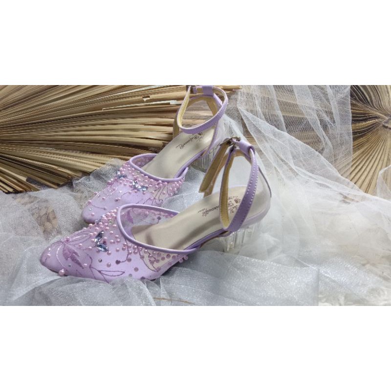 sepatu wedding lily lavender sepatu wanita cantik 5cm kaca