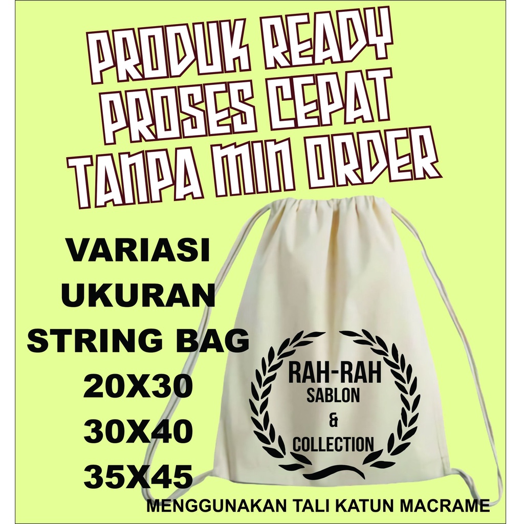 TAS DRAWSTRING BAG | TAS PUNGGUNG SERUT BLACU TEBAL POLOS DAN SABLON CUSTOM