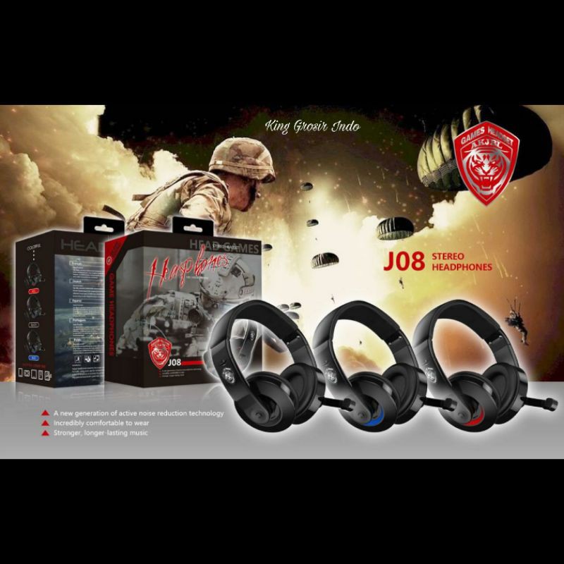 Game Headphones Tipe J08 / Headphone Gaming  3.5 MM No Delay / Headset Headphone Gaming