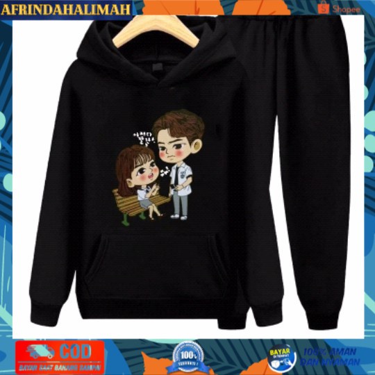 

{TERBARU} Setelan Sweater Hoodie SCHOOL KIDS/Set Sweater Anak - Hitam, S