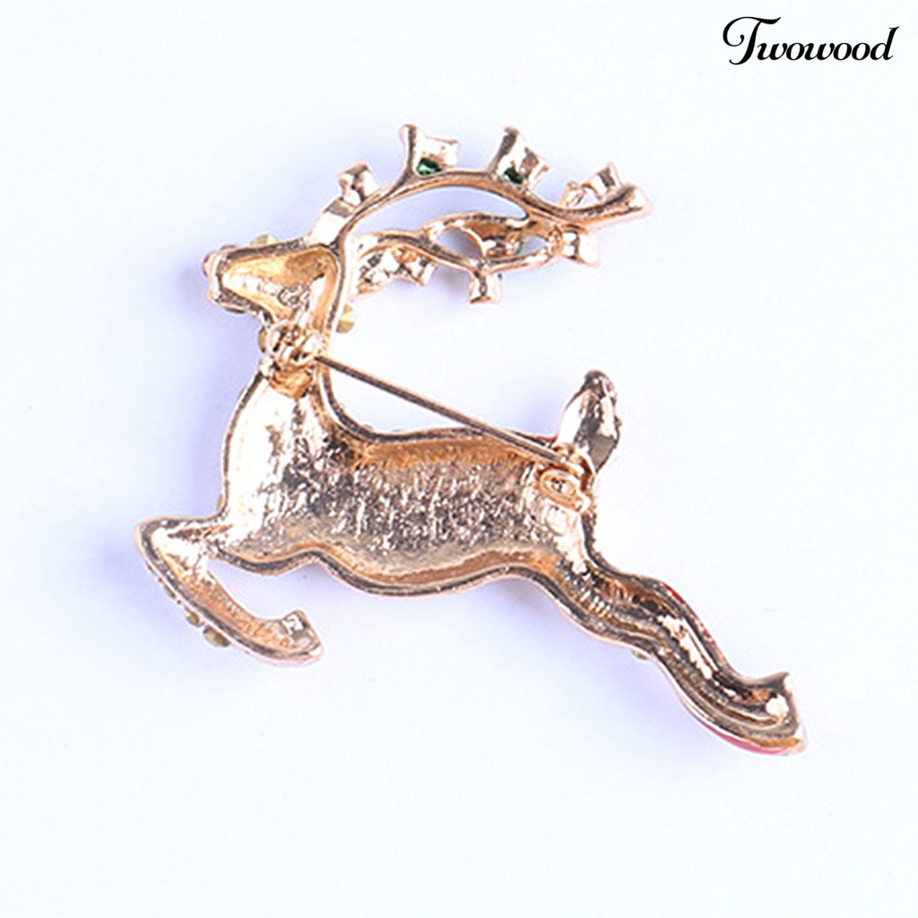 Twowood Brooch Pin Deer Shape Decoration Jewelry Shiny Rhinestone Exquisite Brooch Christmas Gift