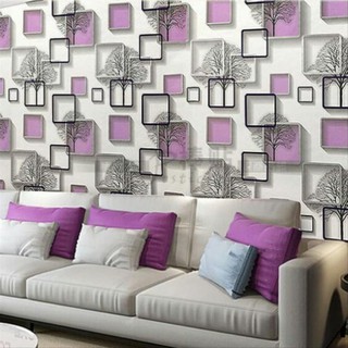 Wallpaper Dinding Kamar Tidur Motif 3D Pohon Kotak Pink 