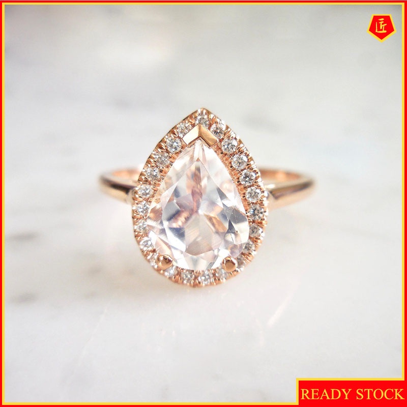 [Ready Stock]Personality 18K Rose Gold Drop-Shaped Diamond-Studded Ring