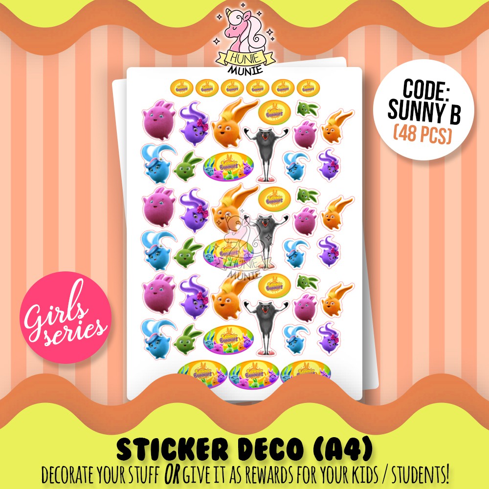 

Sticker Deco - Sunny Bunnies - GIRLS SERIES - Stiker Reward Anak Cake Topper - Hunie Munie