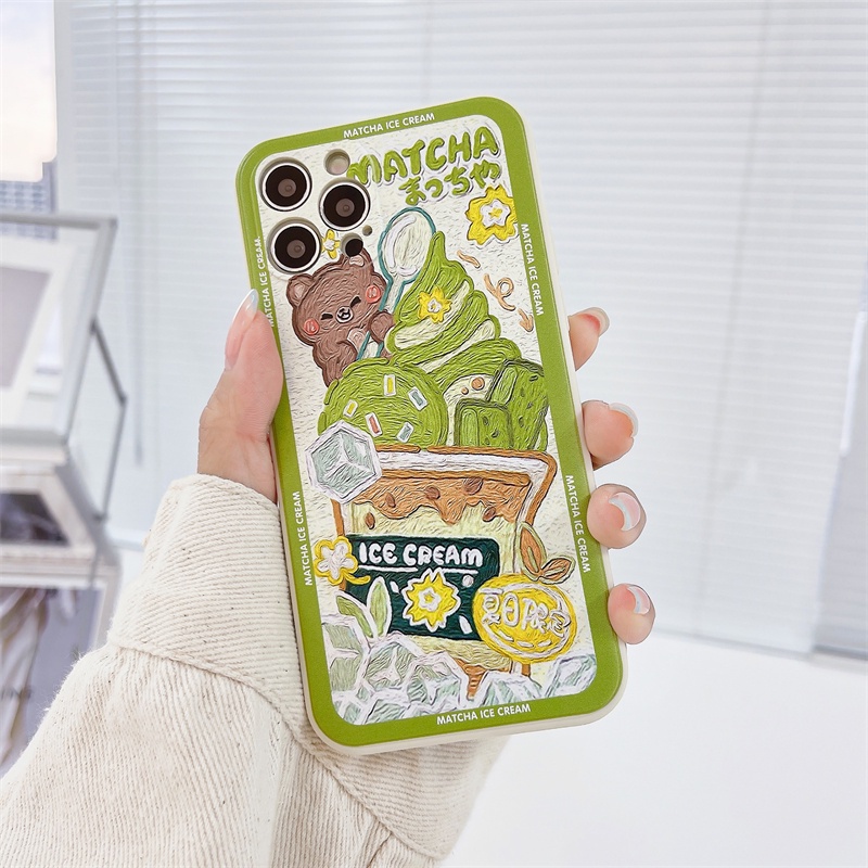 Casing Soft Tpu Case Realme C21Y C11 2021 C15 C21 C25 C20 C12 C3 C25S 5 5S 5i 6i C17 7i C1 C25Y C2 C3i C20A realme Narzo 20 10 10A 20A 30A A54 A15 A16 A9 A5 A7 A5S A95 A53 A33 Y12 Y20 A12 Motif Matcha Ice Cream Pattern Matte Soft Case-#2