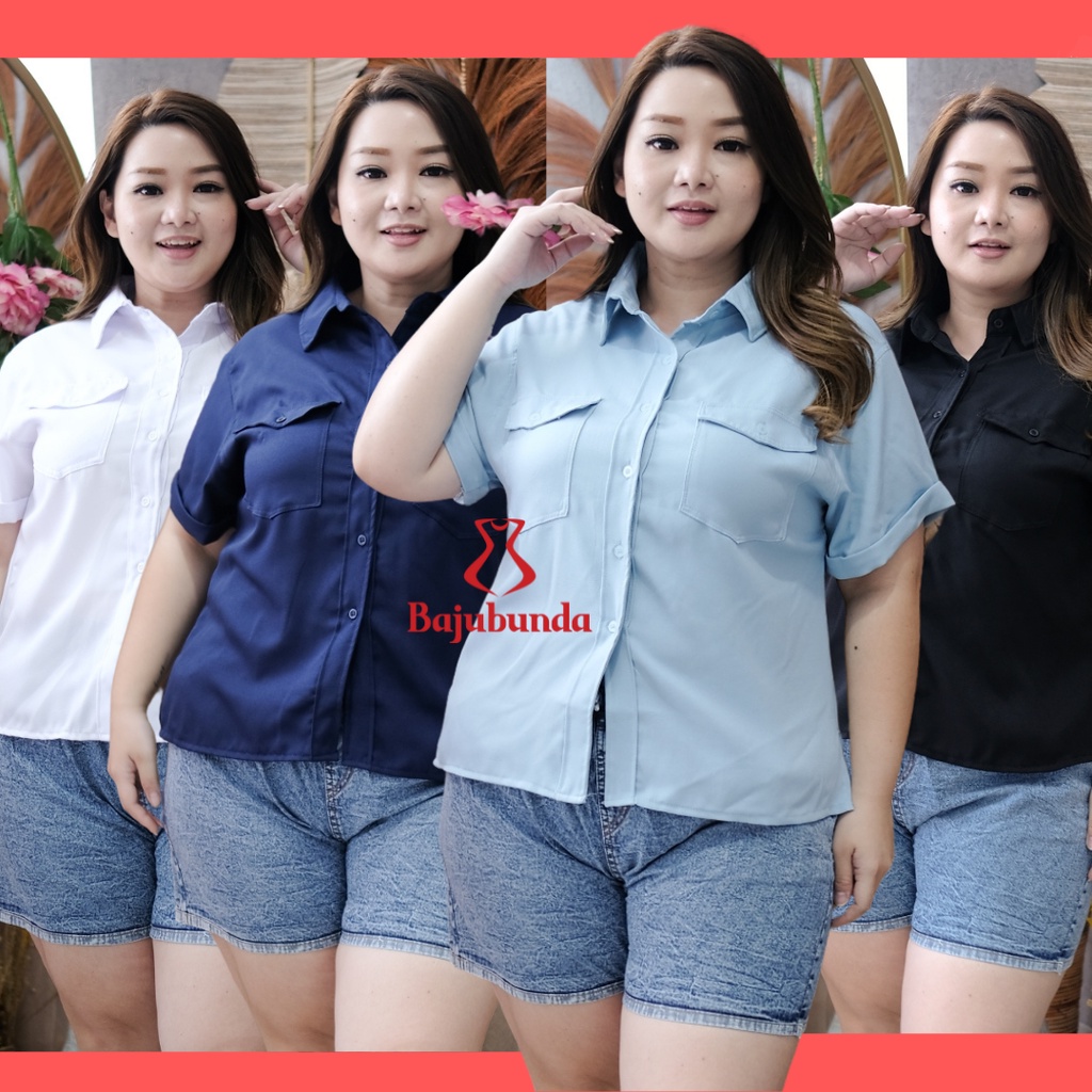 KEMEJA WANITA JUMBO BIG SIZE POLOS LENGAN PENDEK BAJUBUNDA RENATA-2