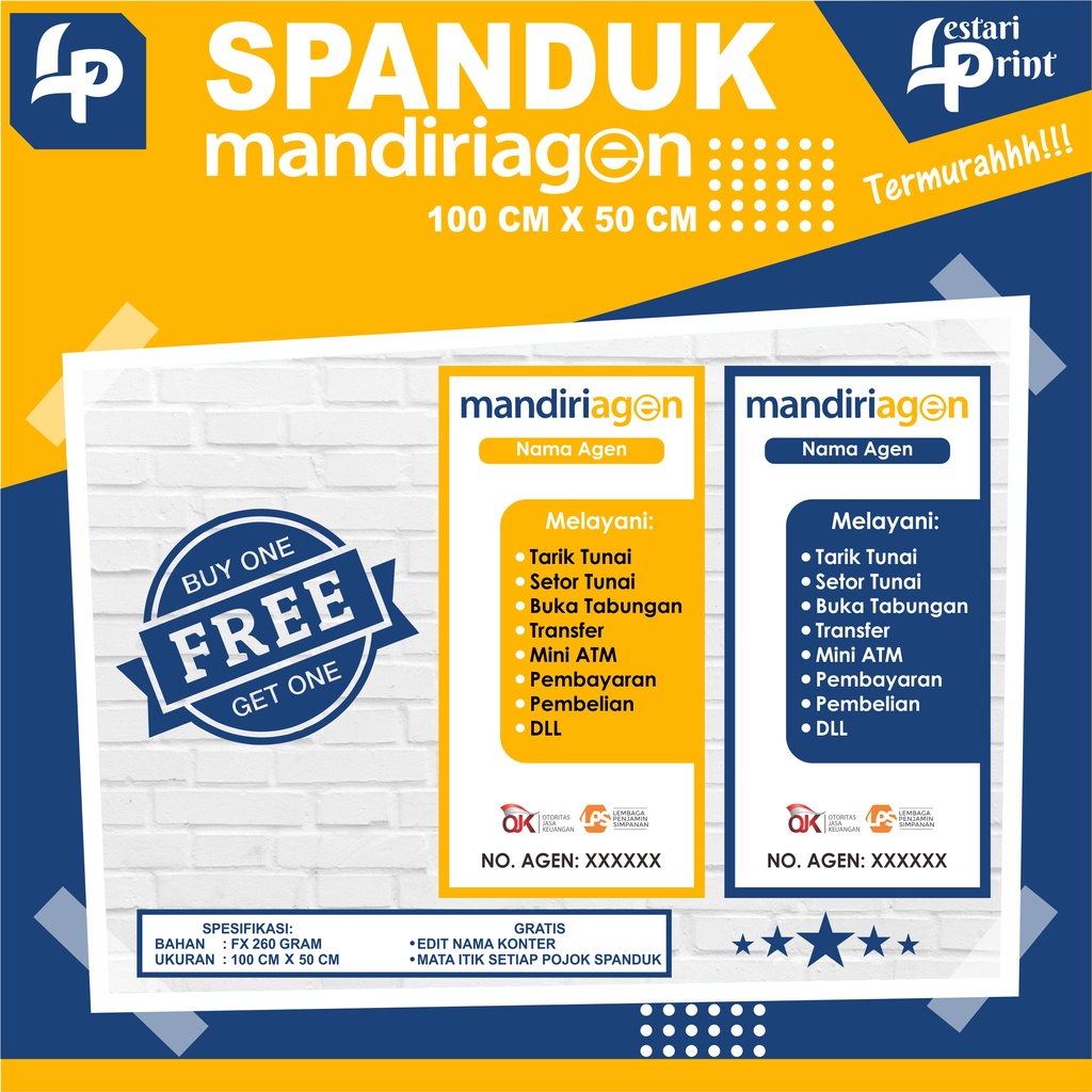 SPANDUK MANDIRI AGEN / BELI SATU DAPAT SATU / BANNER MANDIRI AGEN / LESTARI PRINT