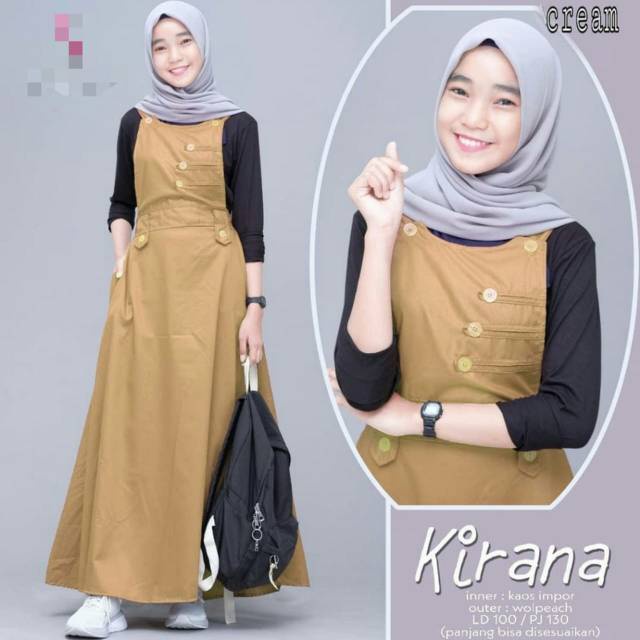 KIRANA SET OVERALL (+ INNER) (Umur 12-14 Tahun) Bahan Mosscrepe Overall Jumpsuit Gamis Anak Tanggung