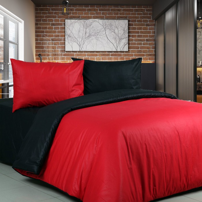 Sierra Bedcover dan Sprei 180x200x20 Polos hitam x merah
