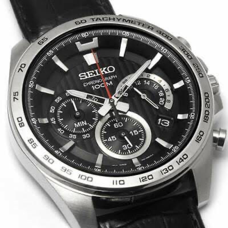 SEIKO Chronograph SSB305P1 Black dial Leather ORIGINAL
