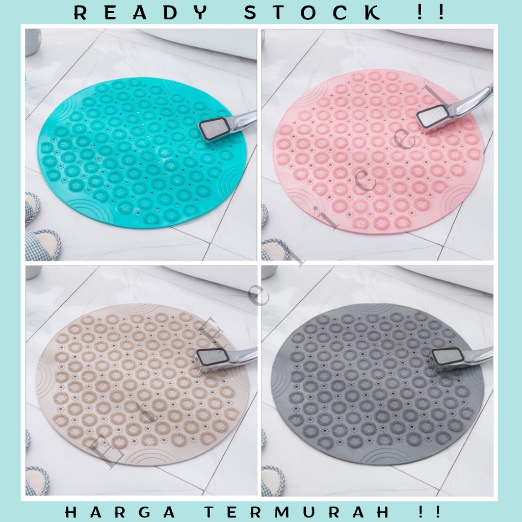 PVC Round Shower Bath Mat / Keset Kamar Mandi Bulat Anti Slip Suction Cup