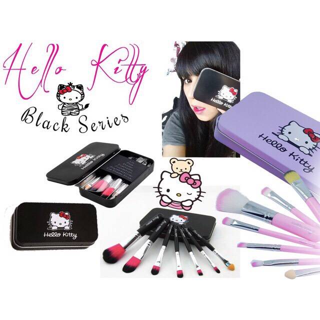 Kuas kaleng hello kitty brush isi7pcs /hello kitty brush ser 7 in1 black/pink/make up brush