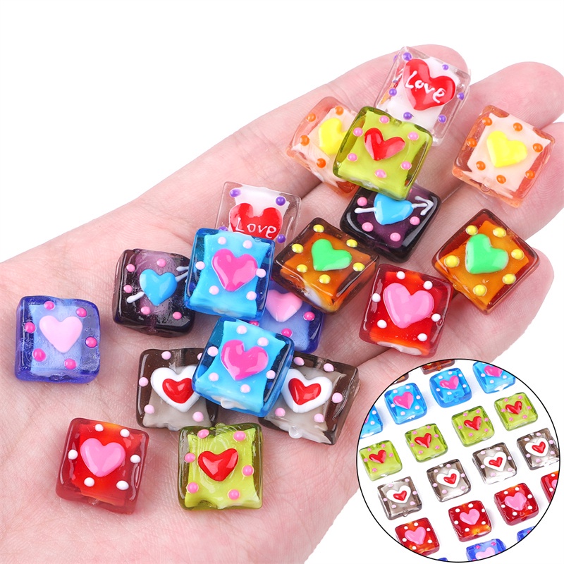 1 Pc Manik-Manik Kaca Motif Polkadot Hati Ukuran 15mm Untuk Membuat Perhiasan Handmade DIY