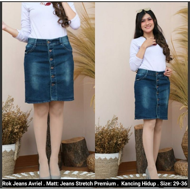 Rok Jeans Avriel . Rok Jeans Pendek Kancing . Button Skirt-Green Army Scrapt