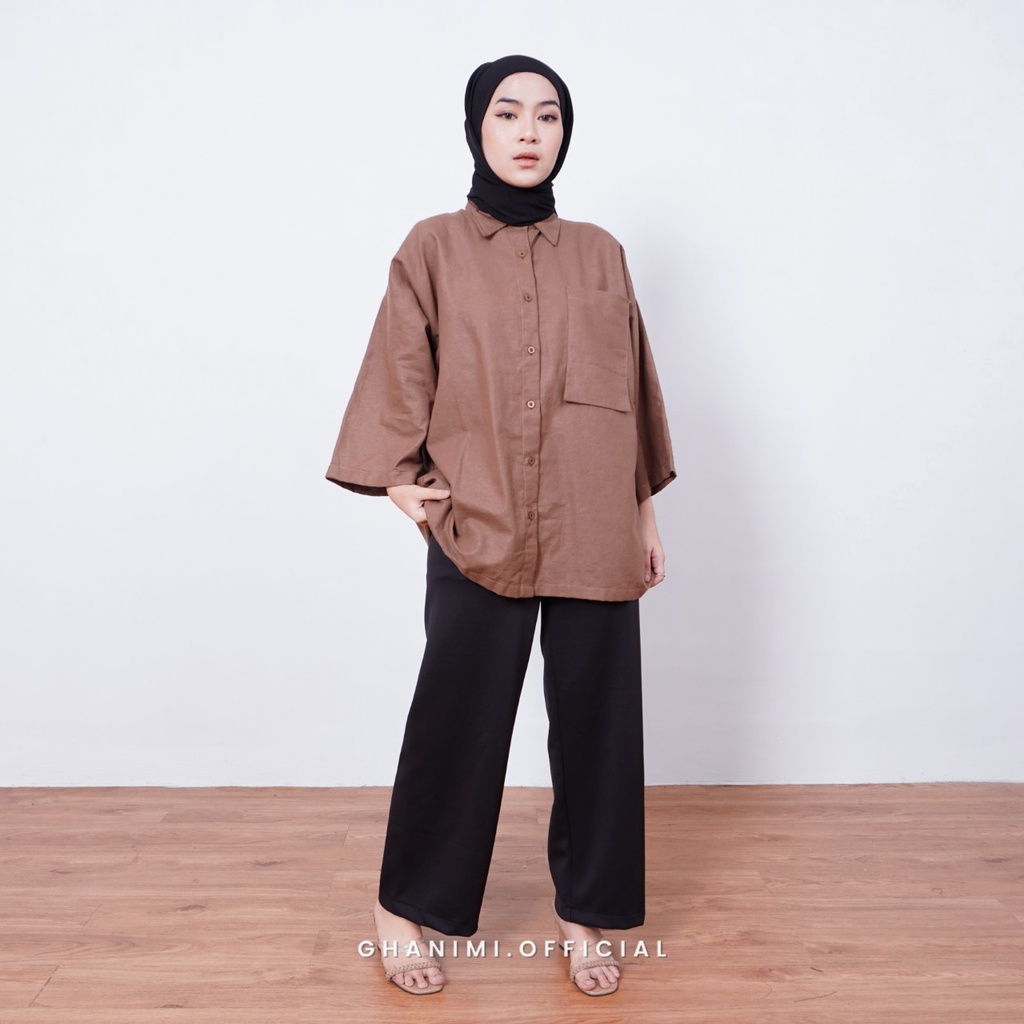 Ghanimi - Laura Shirt / Kemeja Linen Oversized / kemeja polos / kemeja katun / kemeja kerja / kemeja timeless / kemeja oversized / kemeja casual / atasan kerja / baju kerja / atasan polos / atasan oversized / baju oversized