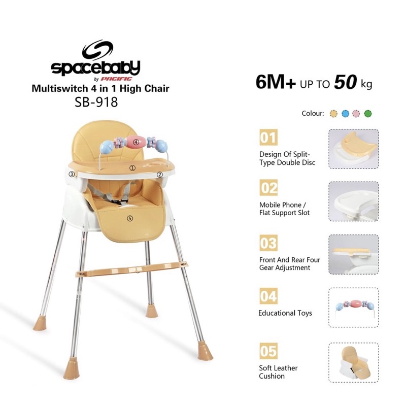 Makassar - Space Baby High Chair 4IN1 SB-918 | Kursi Makan Bayi Space Baby SB-918