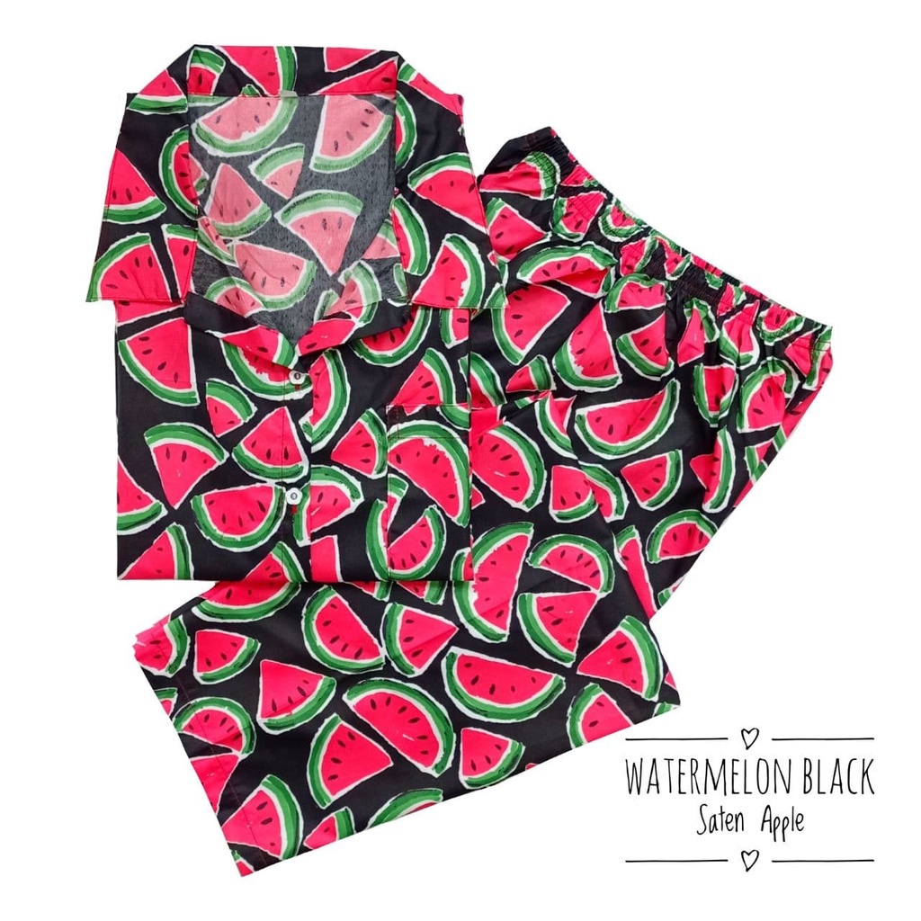 IZANY Piyama Dewasa CP size EROR saten apple-WATERMELON BLACK