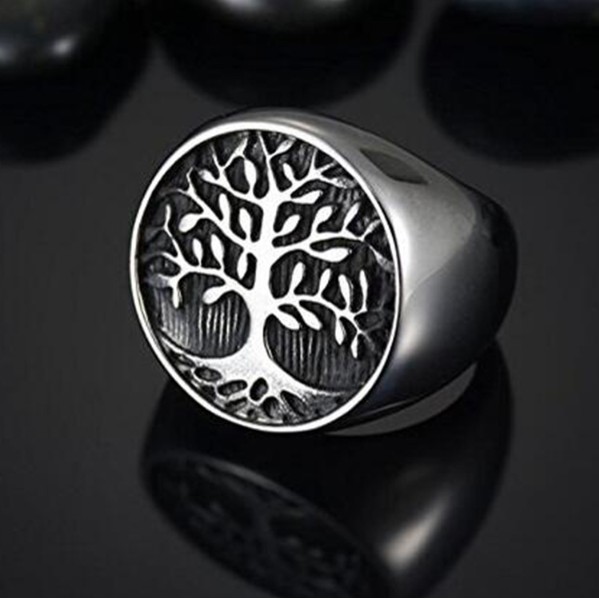 SEUSUK Cincin Gaya Gothic Punk Vintage Motif Pohon Kehidupan untuk Pria COD