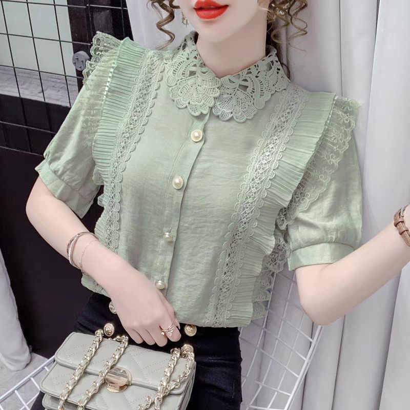 MDLV ~ 7992# Elliota Ruffle Lace Shirt Premium Blouse Import Blouse Wanita Atasan Premium Wanita Fashion import