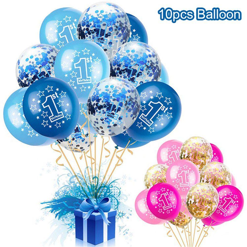 Suyo 10pcs / Set Balon Latex Motif Angka 1 Warna Biru / Pink Untuk Dekorasi Pesta Ulang Tahun