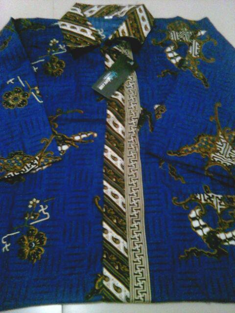 Trolistore Batik Kemeja Pria Motif Plat Biru Lengan Pendek Seragam Batik Grosir Batik Murah