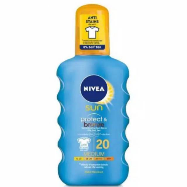 Nivea sun protect&amp;bronze spray spf 20 anti stains water resistant /handbody nivea spray spf 20