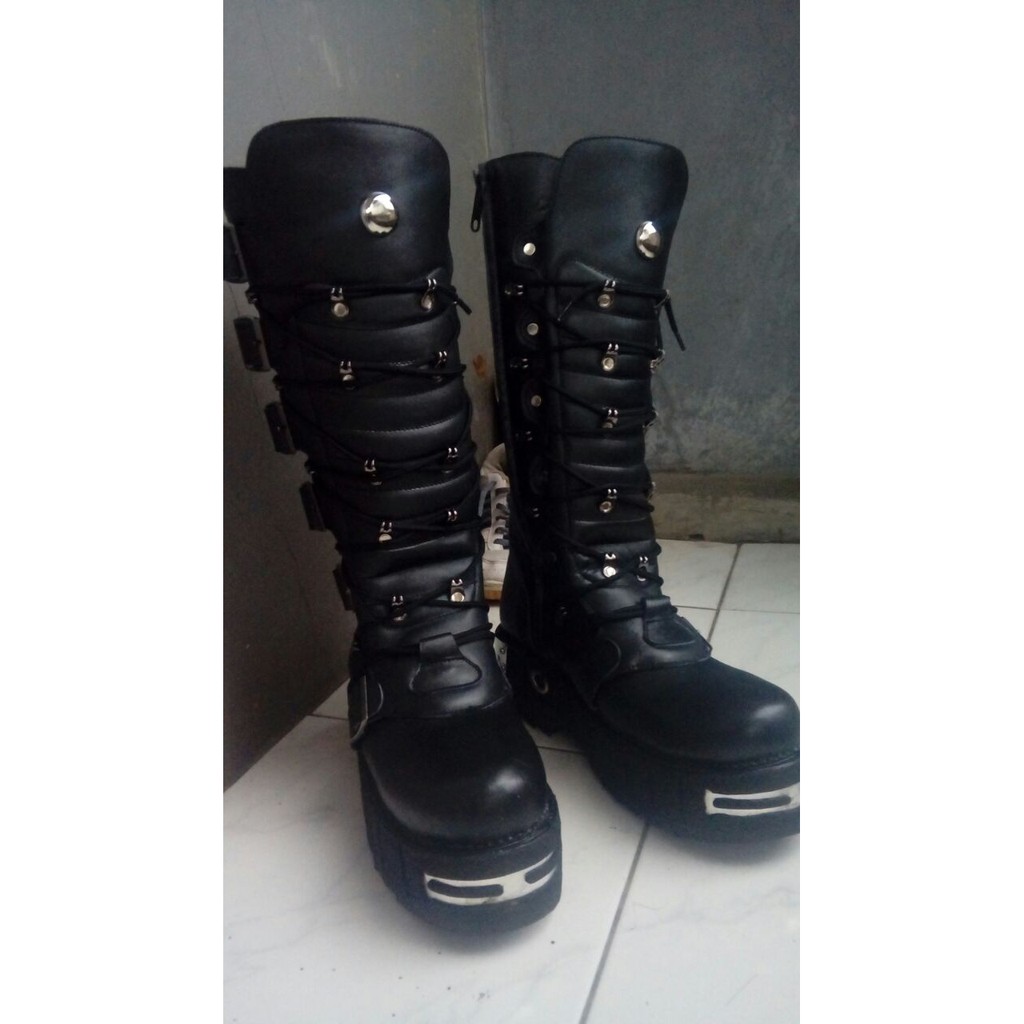 New Punk Rock Mens Black Goth Punk Rock Band Buckle Boots