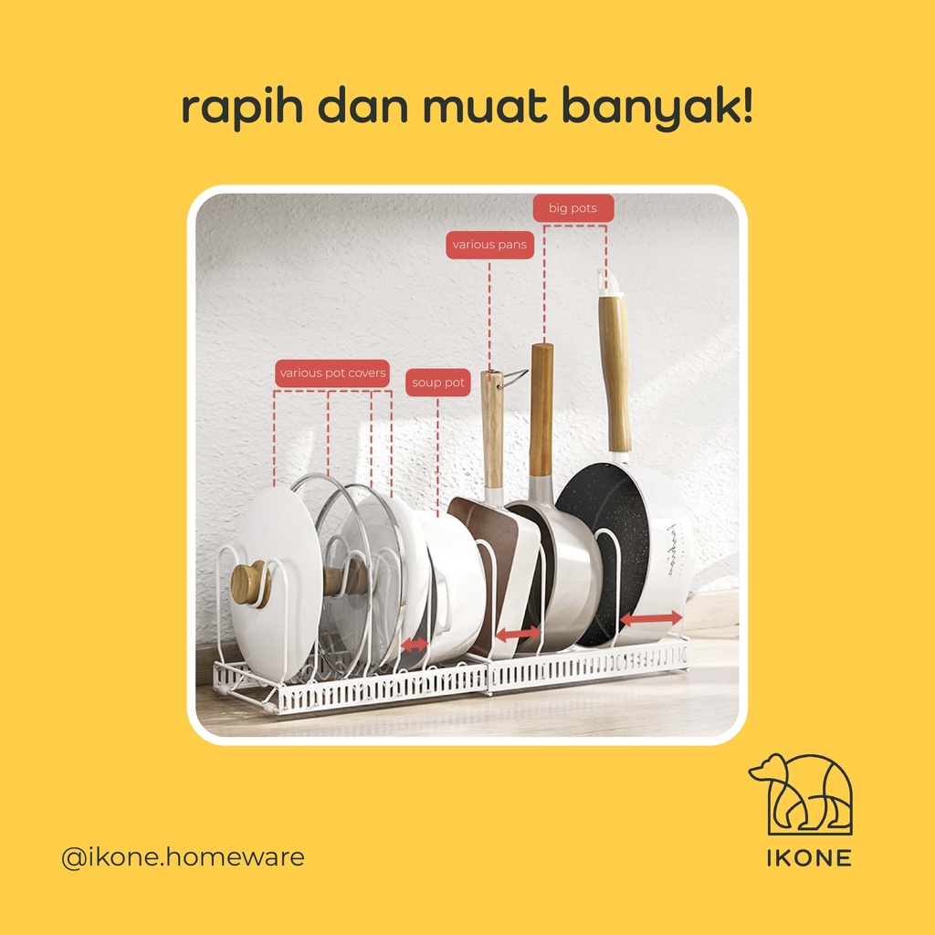 【IKONE】KABU Rak Nordic Organiser Panci Adjustable Rak Panci Rak Dapur Perlengkapan Dapur Nordic Style Rak Bawah Perapi Dapur