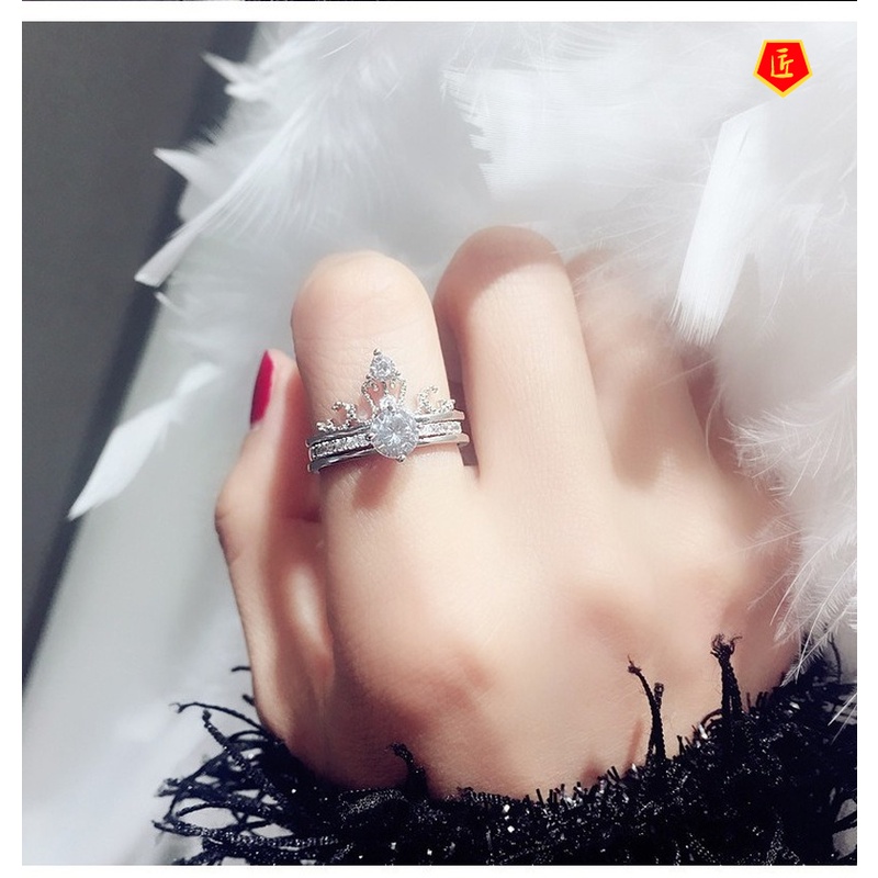 [Ready Stock]Fashion Crown Two-in-One Diamond Ring Women's Ring S925 Silver