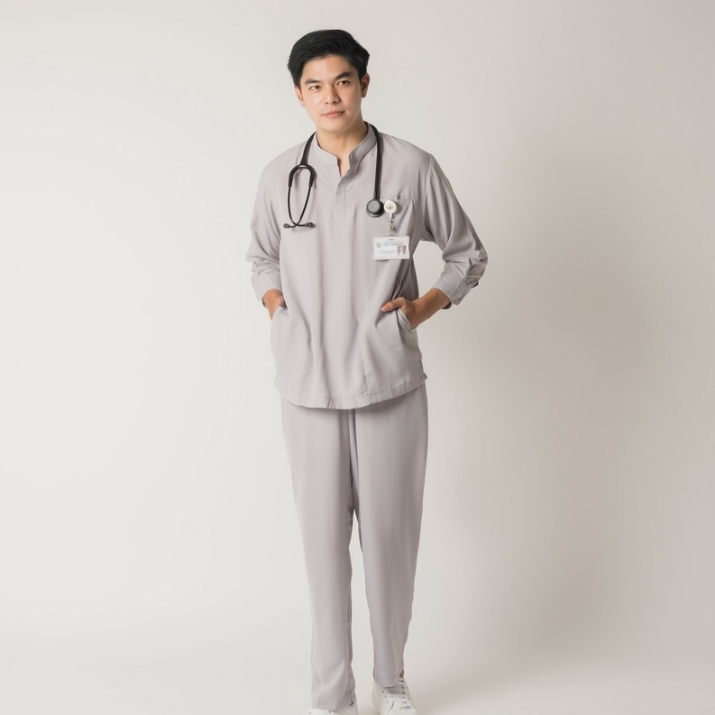 Baju Jaga MANDARIN LS - GREY Scrubs Theatre Blues First Line Lengan Panjang