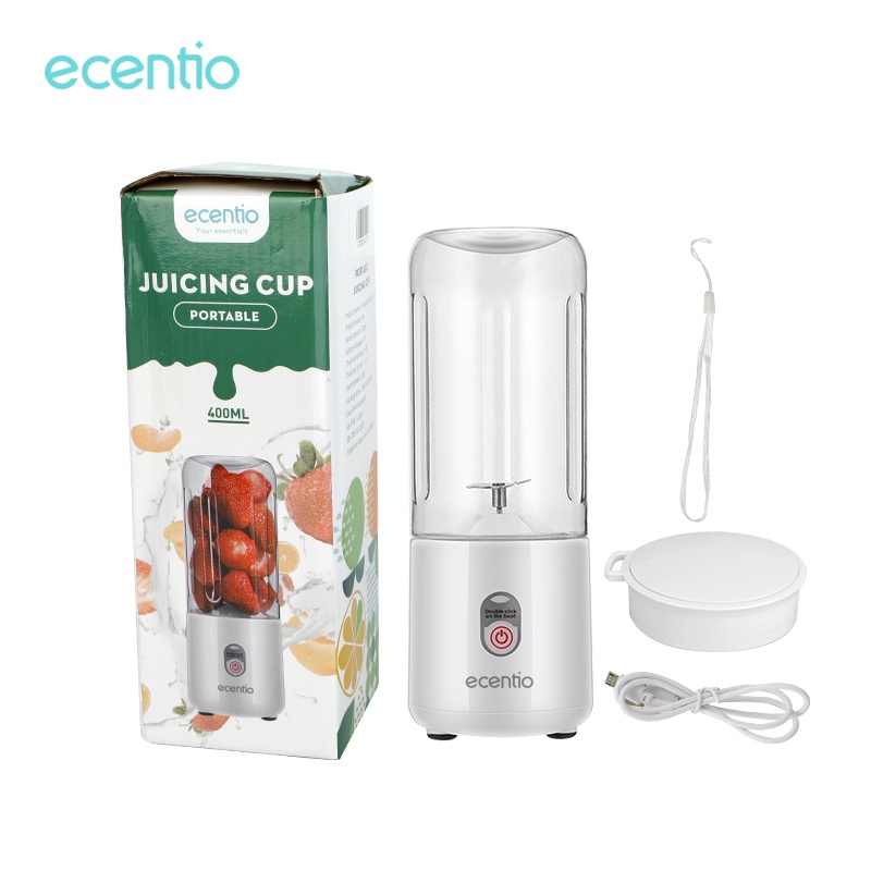 Ecentio Blender Jus Portable Mini Juicer 400ML botol Juice blender cup USB Electric Blender 6 Mata Pisau bisa-putih 6 Mata-400ml