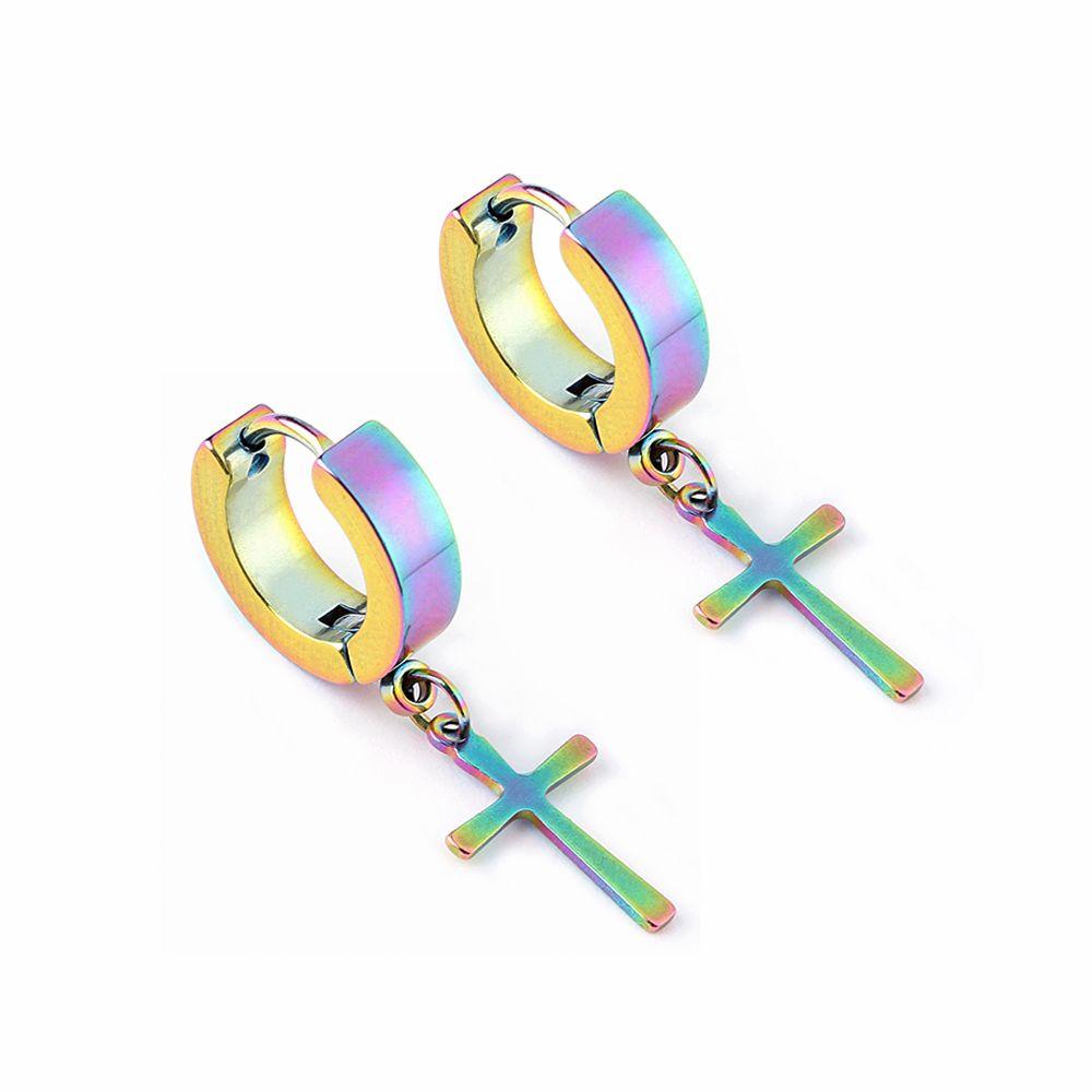 Lily 1Pc Anting Tusuk Hoop Punk Gothic Salib Bintang Menjuntai