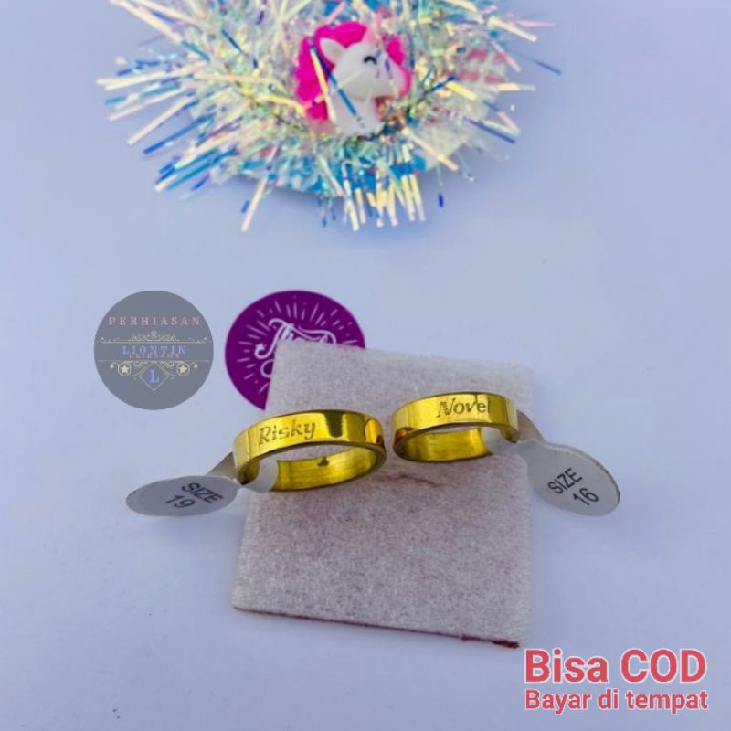 CINCIN UKIR NAMA COUPLE / TUNANGAN / PERNIKAHAN LAPIS EMAS 24K
