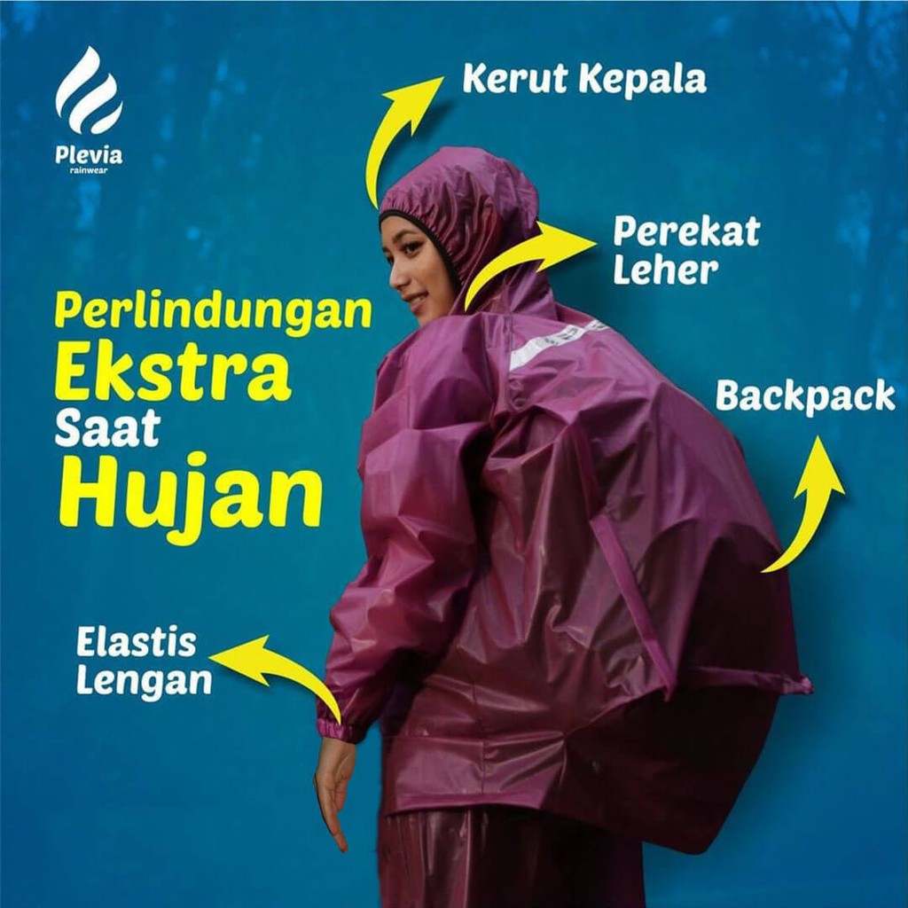 ORIGINAL PLEVIA Setelan Jas Hujan Pria Dan Wanita Dewasa Lengan Panjang dengan Back Pack Tas Belakang Model Korea Keren Motif Polos Garis Lucu Harga Murah Ukuran Jumbo Bahan PVC Tebal Anti Rembes Original  Promo Diskon  Terbaru  2023 Bisa COD