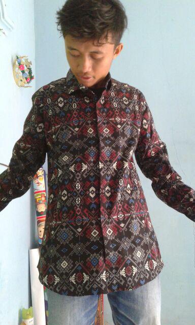 Kemeja Batik Panjang Songket Pria Cowo Kerja Kantor Hitam