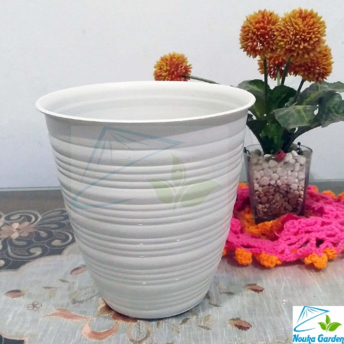 Pot Tanaman-Bunga Hias Motif Tawon Madu Tirus 18cm Putih (Jet-Pot Guci 201)