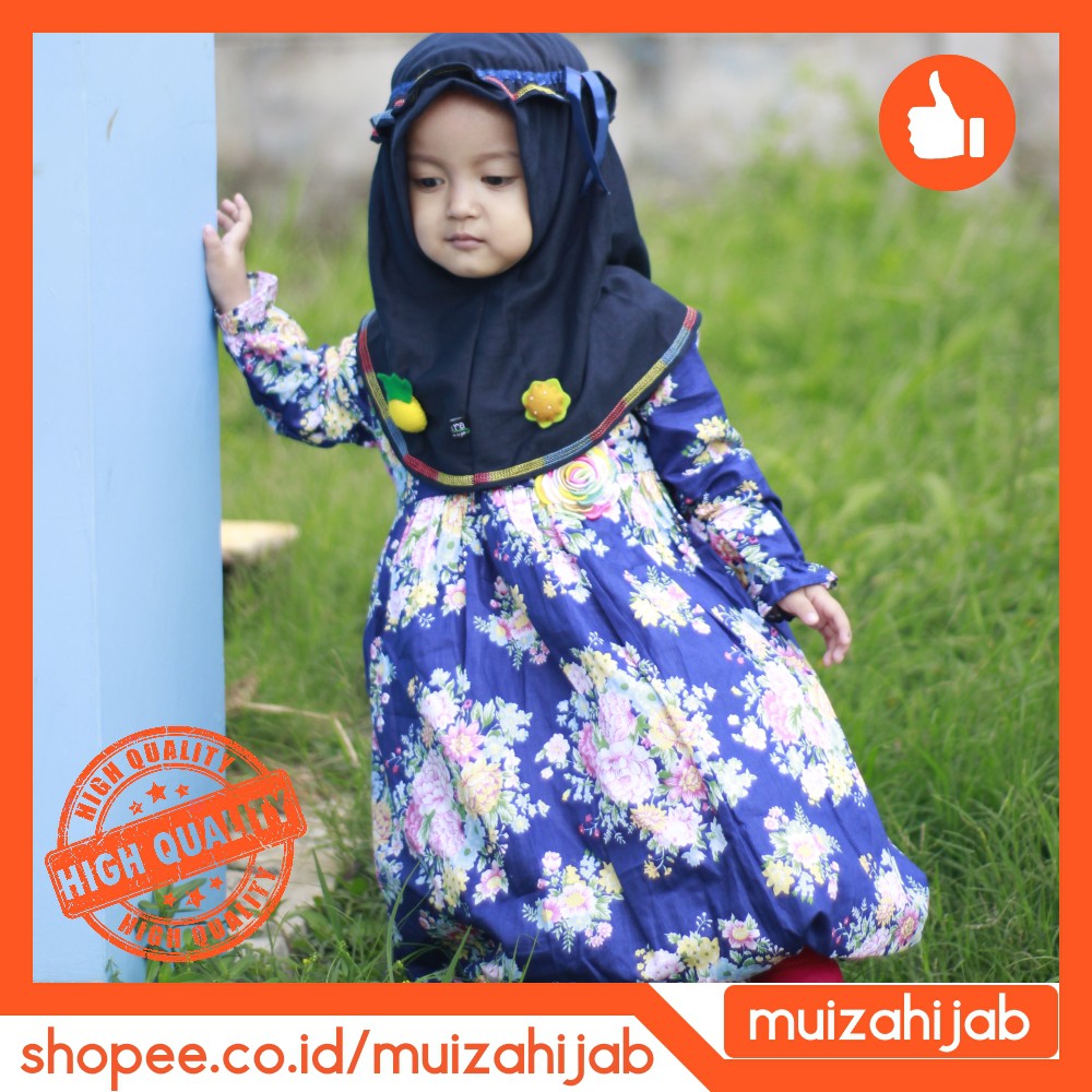 Gamis Anak Khaulah Bunga Navy Shopee Indonesia