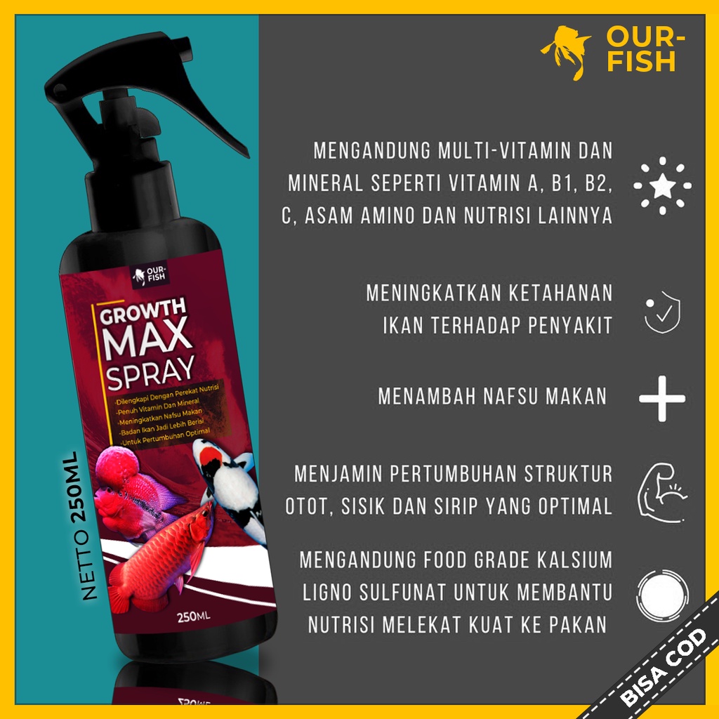 OURFISH - Vitamin Pakan Ikan Hias Pertumbuhan Growth Max Koi Arwana Louhan Koki Goldfish Channa Koukkai