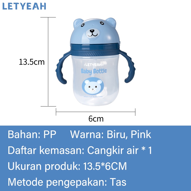 Letyeah Botol minum anak bayi training cup/baby cup dengan pegangan tangan dan sedotan/BPA FREE