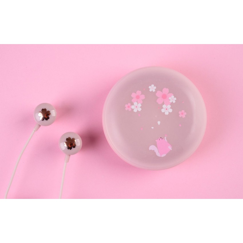 [E-162] Headset Earphone Motif Gambar Bunga SAKURA / Wadah Earphone Motif SAKURA Elegan Simple Unik