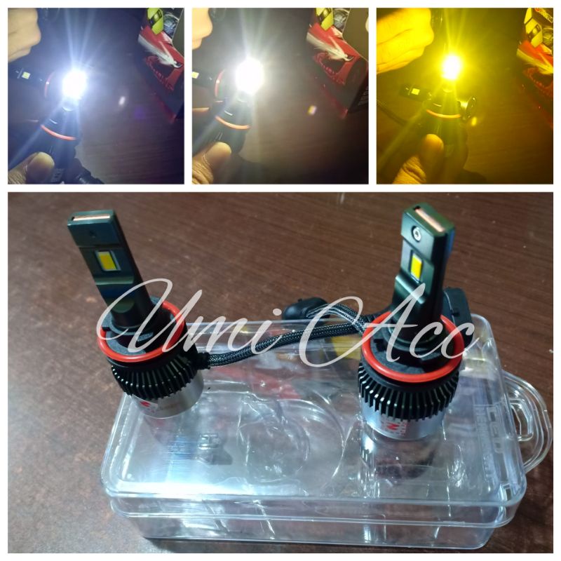 Lampu Led H11 3 Warna / Lampu Led Macrone New Type Soket H11 3 Warna Universal