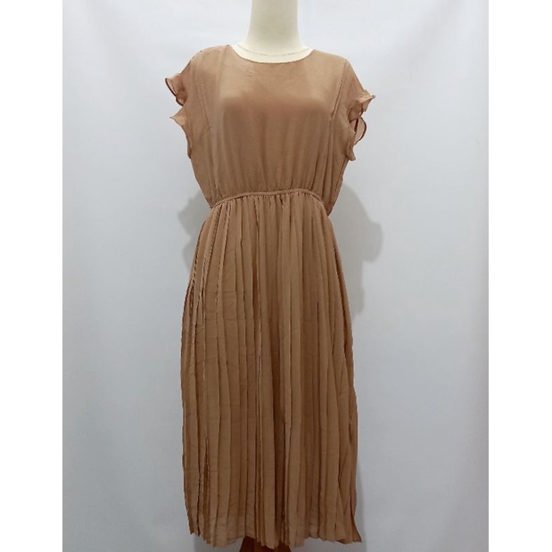 Long Dress Plisket Sifon Mocca