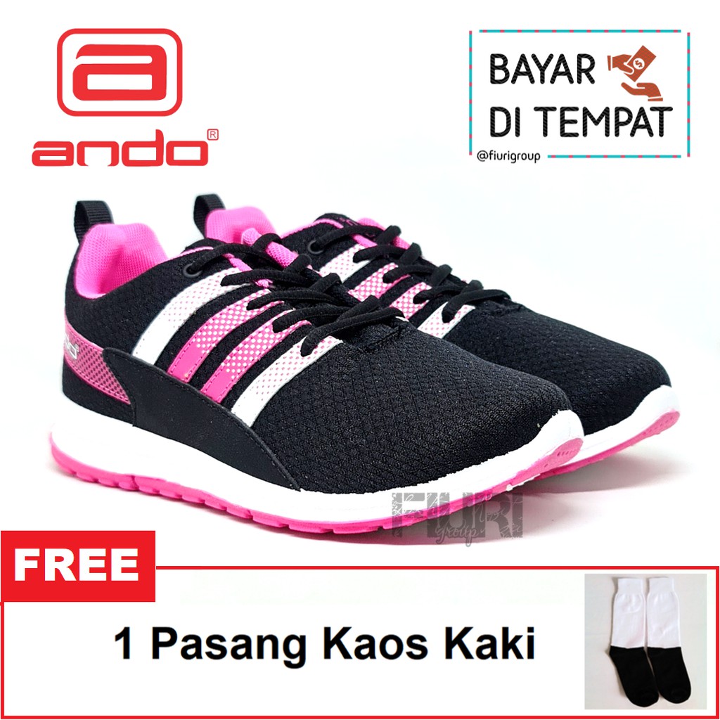 FIURI - ANDO ORIGINAL - VIVIAN 33-40 HITAM PINK - SEPATU SNEAKERS SPORT KANVAS SOL KARET ANAK PEREMPUAN - SEPATU KETS FASHION TRENDY WANITA DEWASA - SEPATU OLAHRAGA LARI FITNES SENAM KERJA KULIAH BERTALI CEWEK MURAH PROMO DISKON BONUS KAOS KAKI