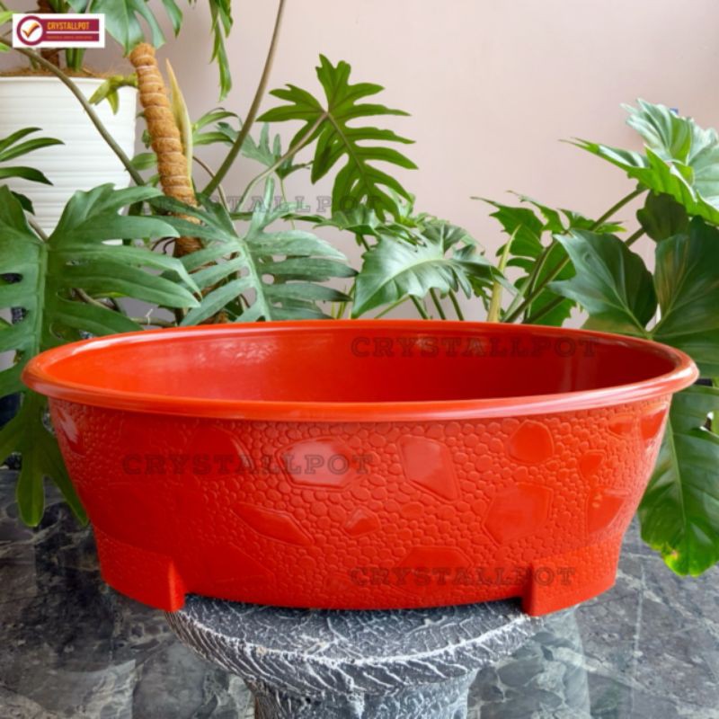 pot bunga tanaman plasik bonsai oval 10 warna merah bata 50cm