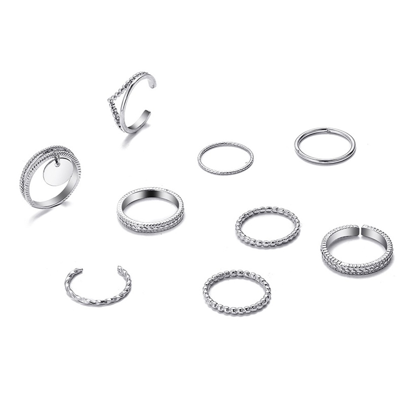 10pcs Cincin Metal Model Hollow Bulat Terbuka Untuk Wanita